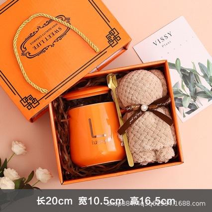 陶瓷马克杯礼盒装北欧风小熊毛巾杯陶瓷杯婚礼伴手礼套装活动礼品 商品图0