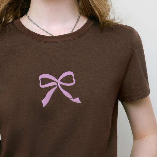 【商场同款】诗凡黎圆领蝴蝶结印花短袖2025夏新款T恤3G4300382 商品图3