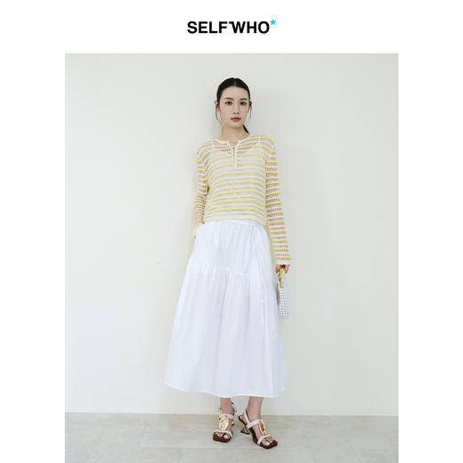 SELFWHO纯棉白色不规则半身裙女2025夏新款宽松口袋设计半裙 商品图0