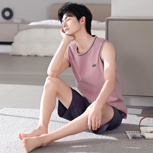 雀说 男士睡衣夏季莫代尔薄款无袖背心家居服 商品图5