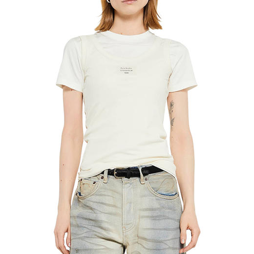 Acne Studios 2025春夏新品 女士徽标印花假两件短袖T恤 白色 AL0436 商品图1