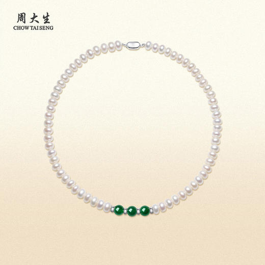 周大生珍珠项链绿玉髓红玛瑙全珠款颈链复古拼接送女友送妈妈礼物 商品图0