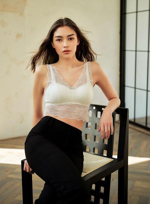 断码特惠！官网899~法式蕾丝Bra桑蚕丝混纺背心式文胸女 吊带内衣性感美背真丝 商品图3