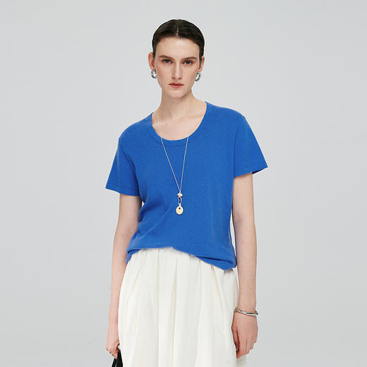 棉仓363635023-初棉亚麻棉鹅蛋领短袖针织衫 商品图0