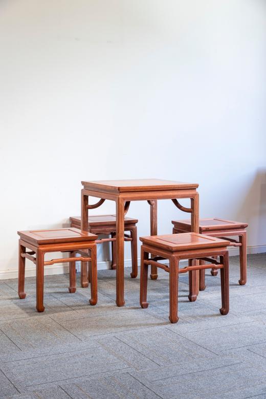 红桥红  家具严选  缅甸花梨(大果紫檀）  【60 马蹄腿霸王枨 小方桌 四件套】 商品图1