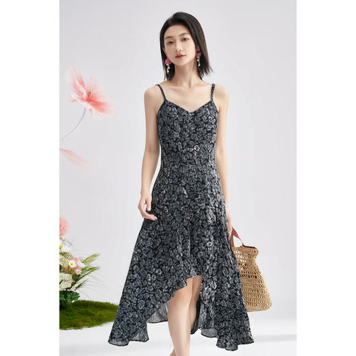剩S/M/L/XL 【印花吊带裙】时尚度假风荷叶大摆连衣裙1105 商品图5