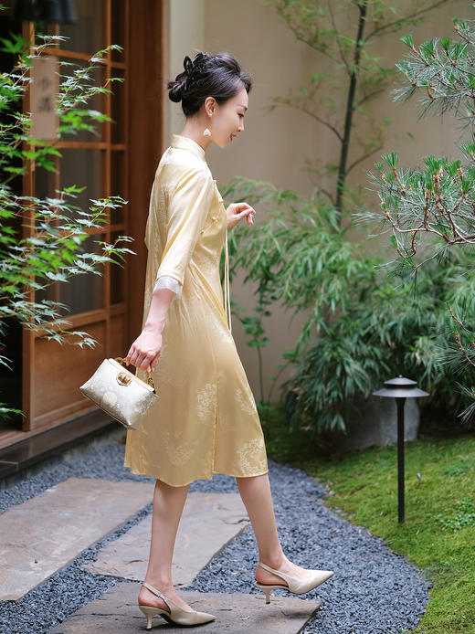 STJINGx凯喜雅| 千里江山穗禾旗袍连衣裙-鹅黄 商品图5