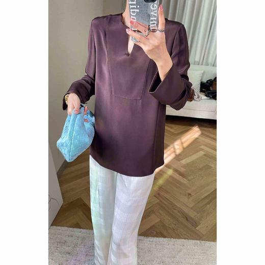 「K」洛诗琳43154高级感真丝衬衫2025新款气质V领桑蚕丝上衣80352 商品图1