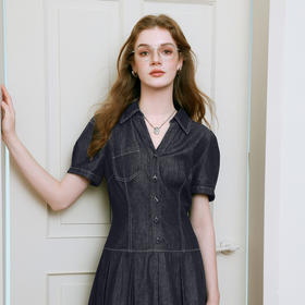 【商场同款】诗凡黎深藏青牛仔连衣裙25夏新款气质短裙3G4290201