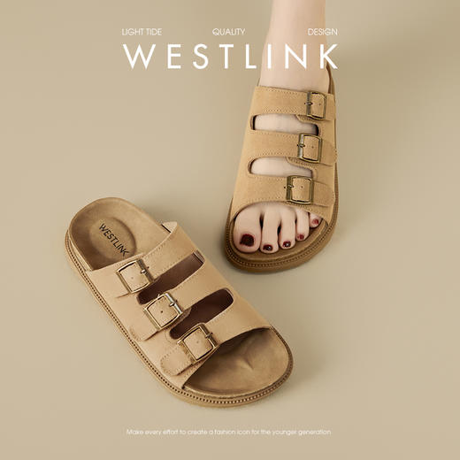 西遇勃肯凉拖鞋女夏外穿新款海边复古凉鞋厚底一字带软木拖鞋V0156588 商品图1