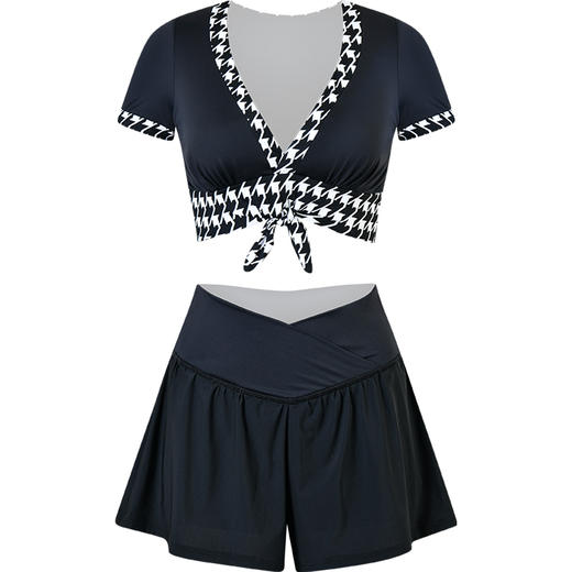 sisia2025新款泳衣女千鸟格纹拼色性感高腰显瘦遮腹温泉分体泳衣SWT24-06A 商品图8