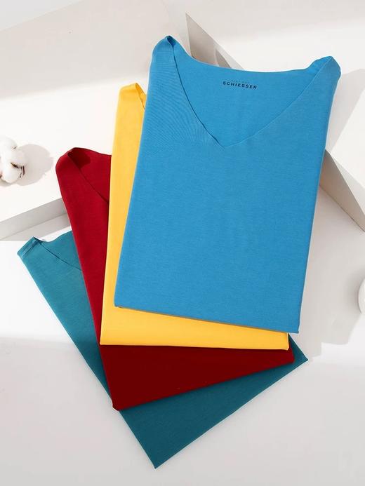 SCHIESSER/舒雅铂雅男士高端海岛棉V领短袖上衣(随型裁)95/0354M 商品图1