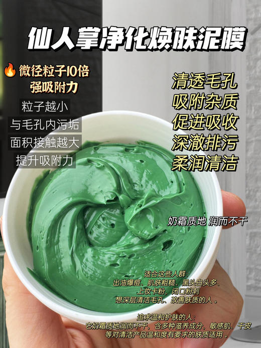 实验室高端定制 仙人掌净化焕肤泥膜 ｜吸附油脂污垢 舒缓净透毛孔 去黑头控油 清洁滋养二合一 商品图2