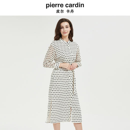 皮尔卡丹女装修身高级感波点系带连衣裙 商品图4