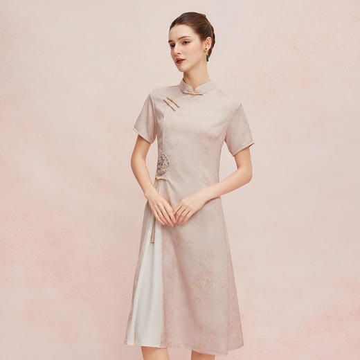 QF8A9斯尔丽25新款高开叉精致刺绣流苏提花印花显瘦连衣裙 商品图2