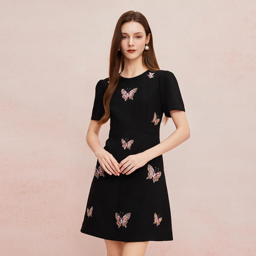 QF8A1斯尔丽25新款精致刺绣收腰减龄显瘦宴会连衣裙 商品图5