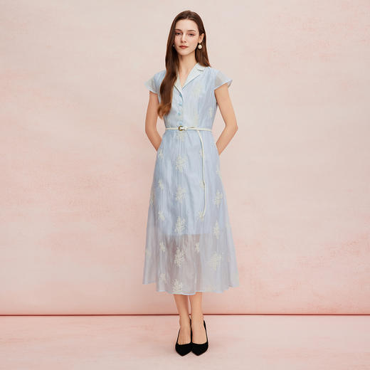 QF8A3斯尔丽25夏款优雅浪漫赫本风配编制腰带度假短袖连衣裙 商品图3