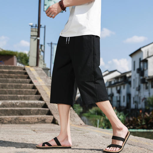 红览 新中式邹棉裤子夏季男士七分裤休闲裤K918 商品图5