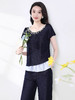 全新升级【铂金会员293/天猫399/差价106】(99846)洛诗琳撞色牛仔通勤套装女2025新款夏季圆领上衣阔腿裤两件套 商品缩略图1
