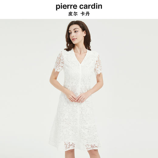 皮尔卡丹女装高级感圆领修身短袖连衣裙 商品图4