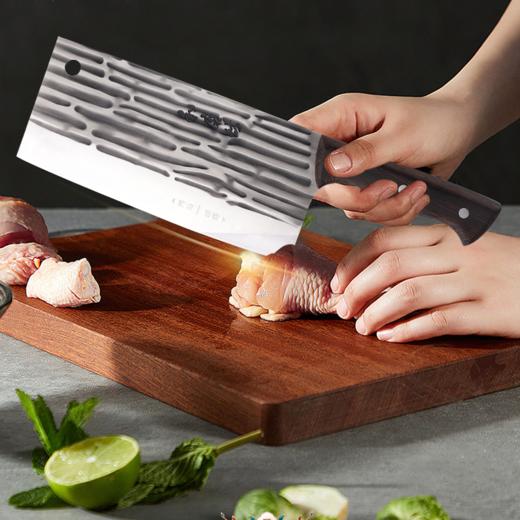 【送多功能剪刀1把+水果刀1把+磨刀棒1根】利磨坊方形锤纹砍切刀   百年品牌 手工锻打 厨师专用 商品图2