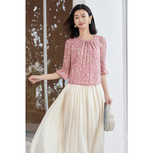 米思阳2026春季新品粉色印花衬衫甜美减龄轻薄气质时尚上衣1506 商品图1