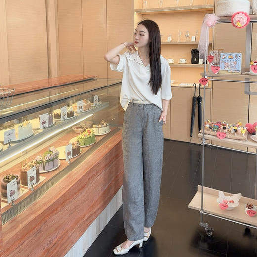 火桐hooton高定系列 智性格雷 比利时色织花纱亚麻月亮裤88056/88997 商品图5