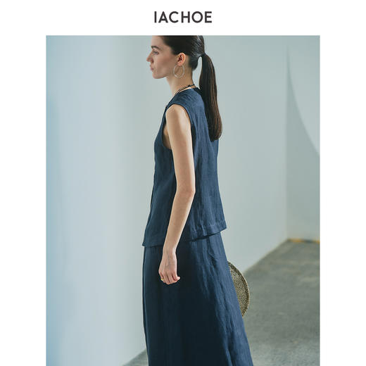 棉仓3521599005-IACHOE单排扣全亚麻马甲 商品图3