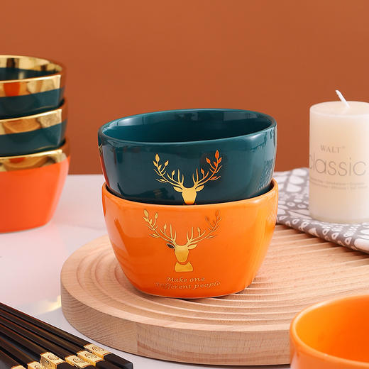 新品陶瓷色釉碗筷套装金边碗套装陶瓷碗套装绿釉婚庆回礼陶瓷礼品 商品图4