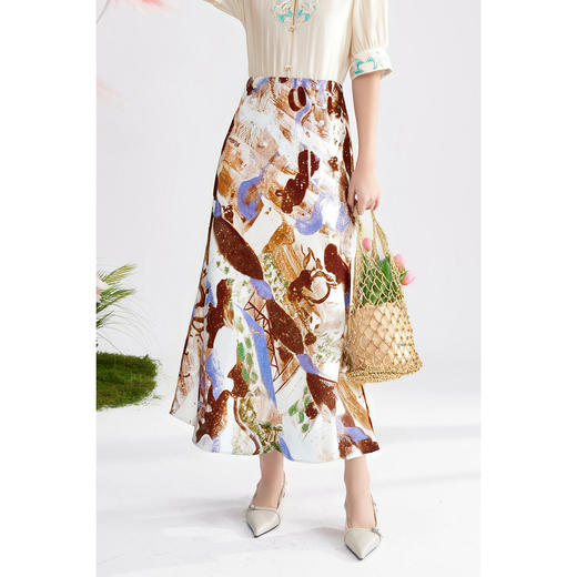 米思阳2026春季新款别致复古印花半身裙高腰修身原创一步裙女1075 商品图1