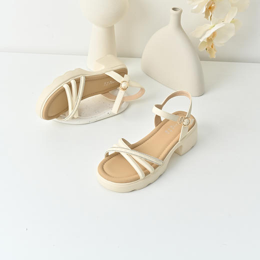 经典鲨2025年夏季新品百搭简约露趾显腿长中粗跟通勤凉鞋女KW55-529011 商品图1