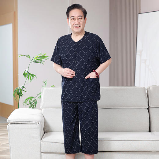 【夏季老年人棉绸睡衣】男士套装开衫薄款 中老年短袖爷爷家居服可外穿  商品图8