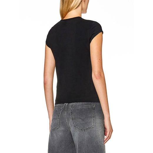 DIESEL 2025春夏新品 女士镂空大LOGO修身短袖T恤 黑色 A062680AFAA9XXA 商品图3