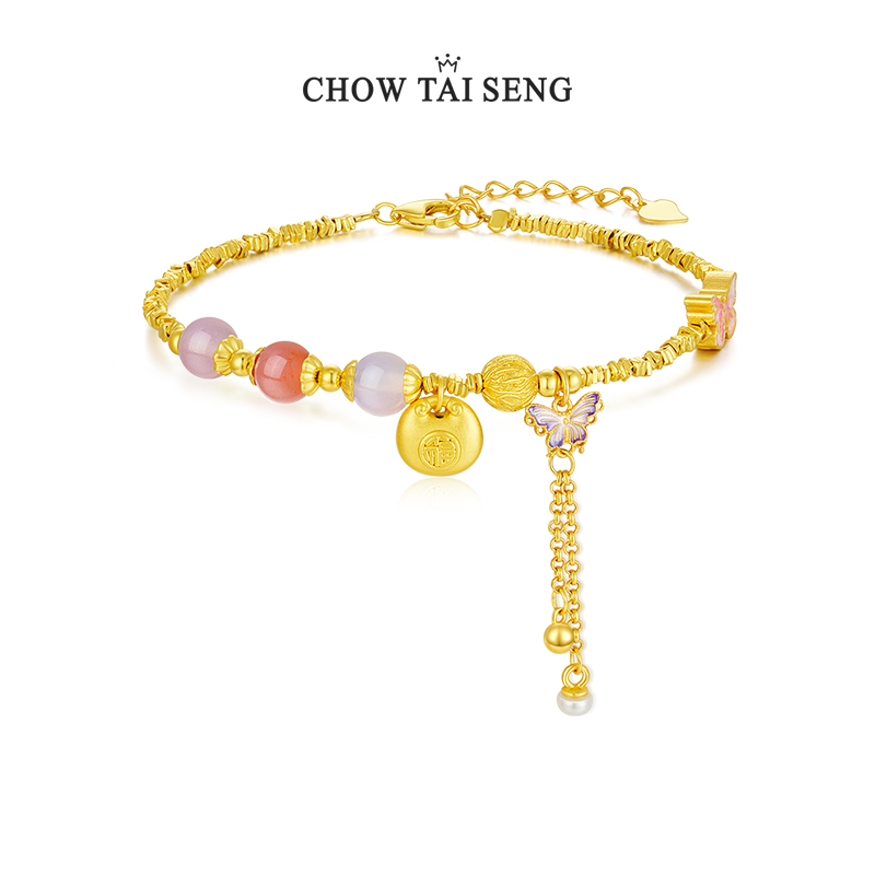 周大生莲华净·应福碎银子手链纯银S925女款珍珠玛瑙国风生日礼物