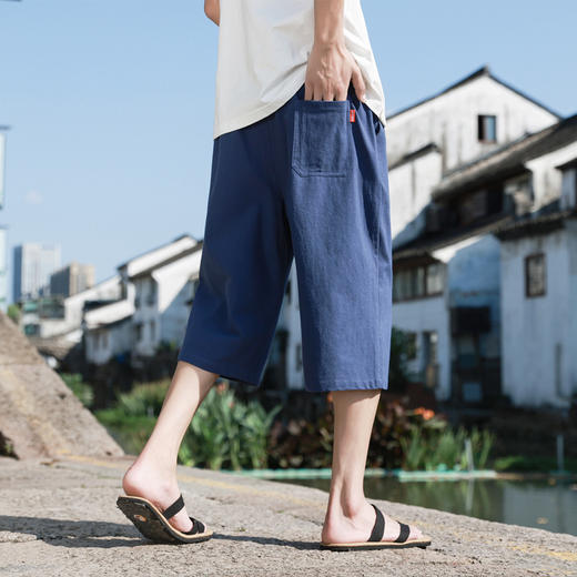 红览 新中式邹棉裤子夏季男士七分裤休闲裤K918 商品图1