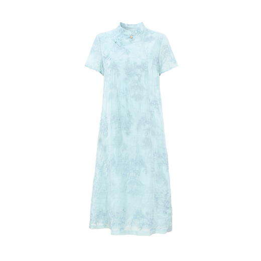 苎麻重工刺绣轻中式，短袖连衣裙立领旗袍 HS25829-1 商品图1