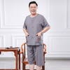 【中老年男士爸爸夏季开衫】短袖短裤棉绸套装 爷爷装人造棉家居服睡衣  商品缩略图2