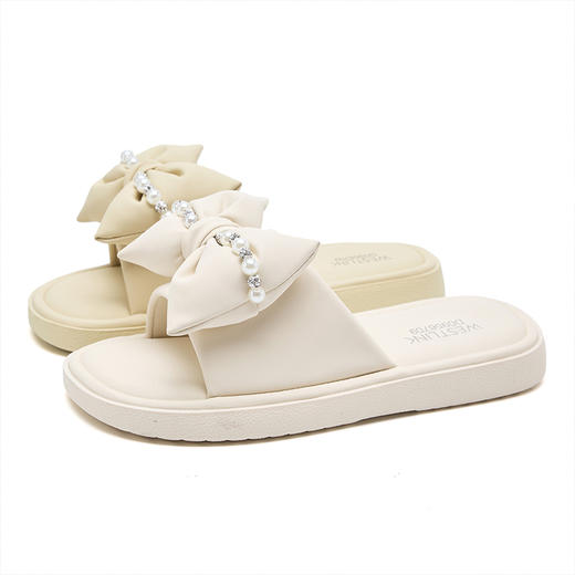 西遇法式小凉拖鞋女夏外穿新款配裙蝴蝶结凉鞋软底平底一字拖D0956709 商品图4