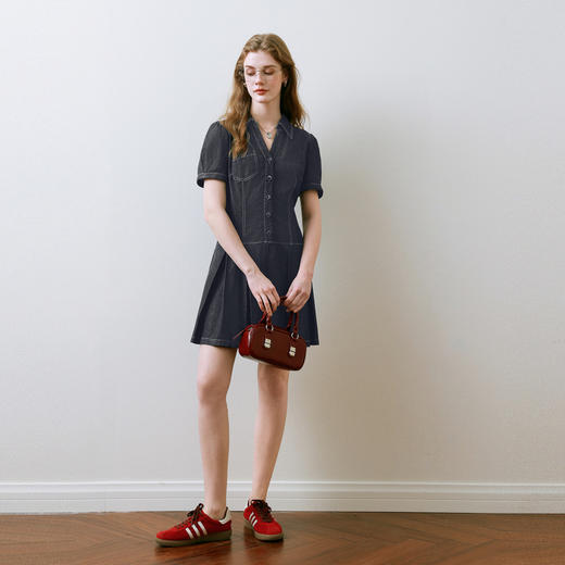 【商场同款】诗凡黎深藏青牛仔连衣裙25夏新款气质短裙3G4290201 商品图1