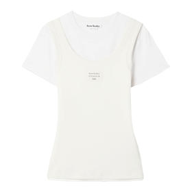 Acne Studios 2025春夏新品 女士徽标印花假两件短袖T恤 白色 AL0436