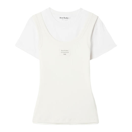 Acne Studios 2025春夏新品 女士徽标印花假两件短袖T恤 白色 AL0436 商品图0