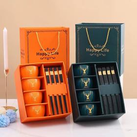 新品陶瓷色釉碗筷套装金边碗套装陶瓷碗套装绿釉婚庆回礼陶瓷礼品