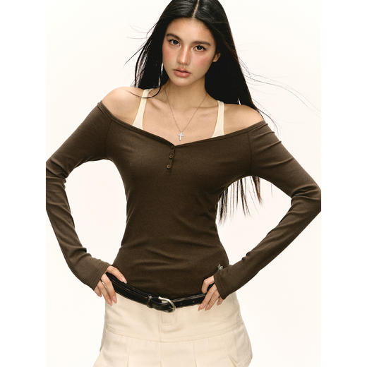 Ariseism 美式复古假两件长袖T恤女春季新款修身上衣 商品图4