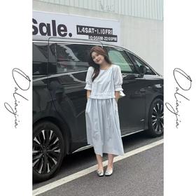 2025新品 佳佳同款【淡雅铃兰】可爱褶皱设计圆领纯色连衣裙宽松法式遮肉