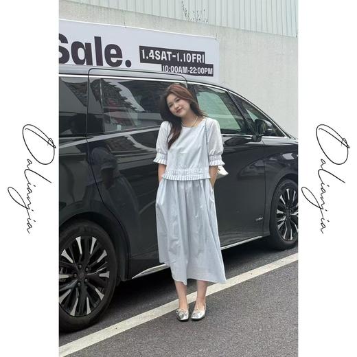 2025新品 佳佳同款【淡雅铃兰】可爱褶皱设计圆领纯色连衣裙宽松法式遮肉 商品图0