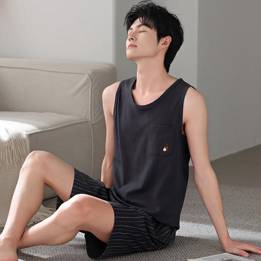 雀说 男士睡衣夏季莫代尔薄款无袖背心家居服 商品图3