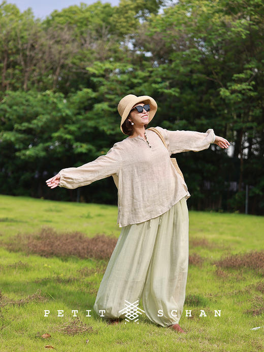 PETIT SCHAN小闪 CLO#832 Iced lemon 冰柠檬 苎麻莱赛尔松紧腰灯笼裤打坐裤 商品图4