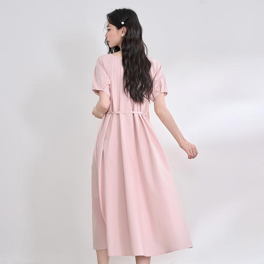 桃花拂面温柔气质泡泡袖连衣裙女春夏彩色串珠收腰长裙V0850570 商品图4