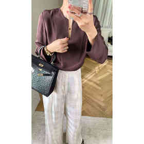 「K」洛诗琳43154高级感真丝衬衫2025新款气质V领桑蚕丝上衣80352