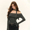 Ariseism 美式辣妹设计感一字肩长袖T恤女春季新款内搭修身上衣 商品缩略图2